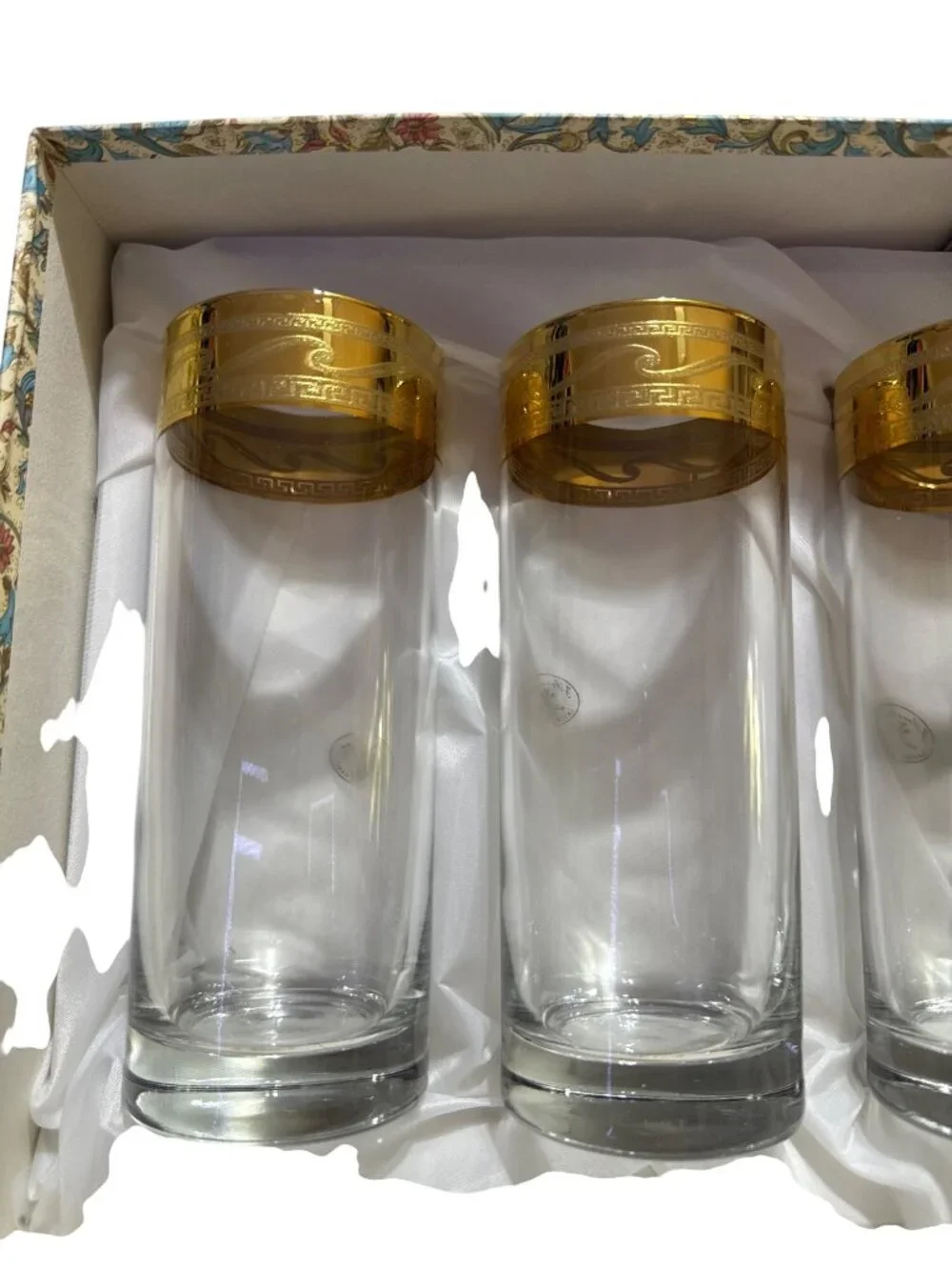 Gold Rim Italian Handcrafted Glasses Set Of Four In Decorative Box